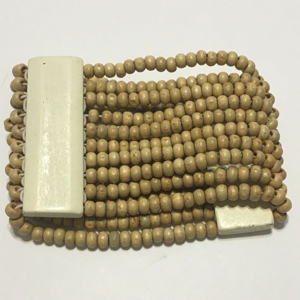 Elastic Stretch Multi Strand light WOOD Beaded Bra